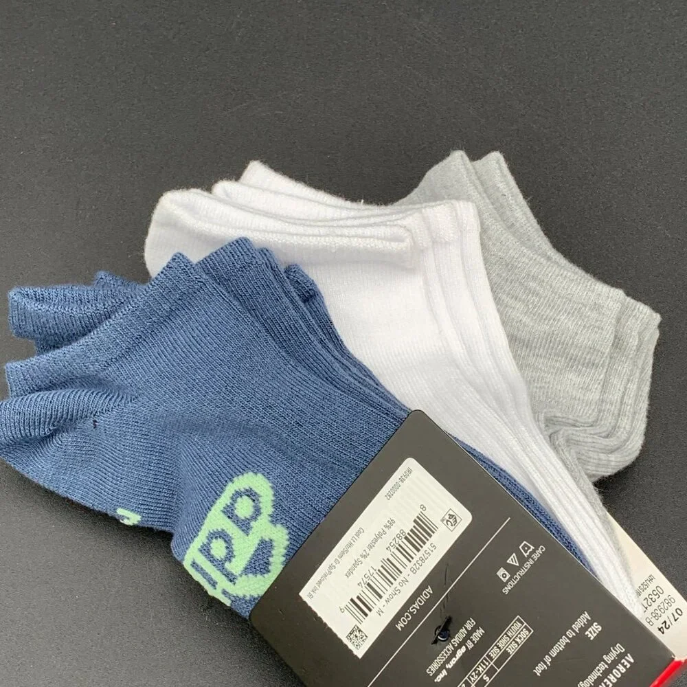 Adidas Youth Superlite No Show‎ Socks 6-Pack M 2Y-5Y AEROREADY Gray White Blue